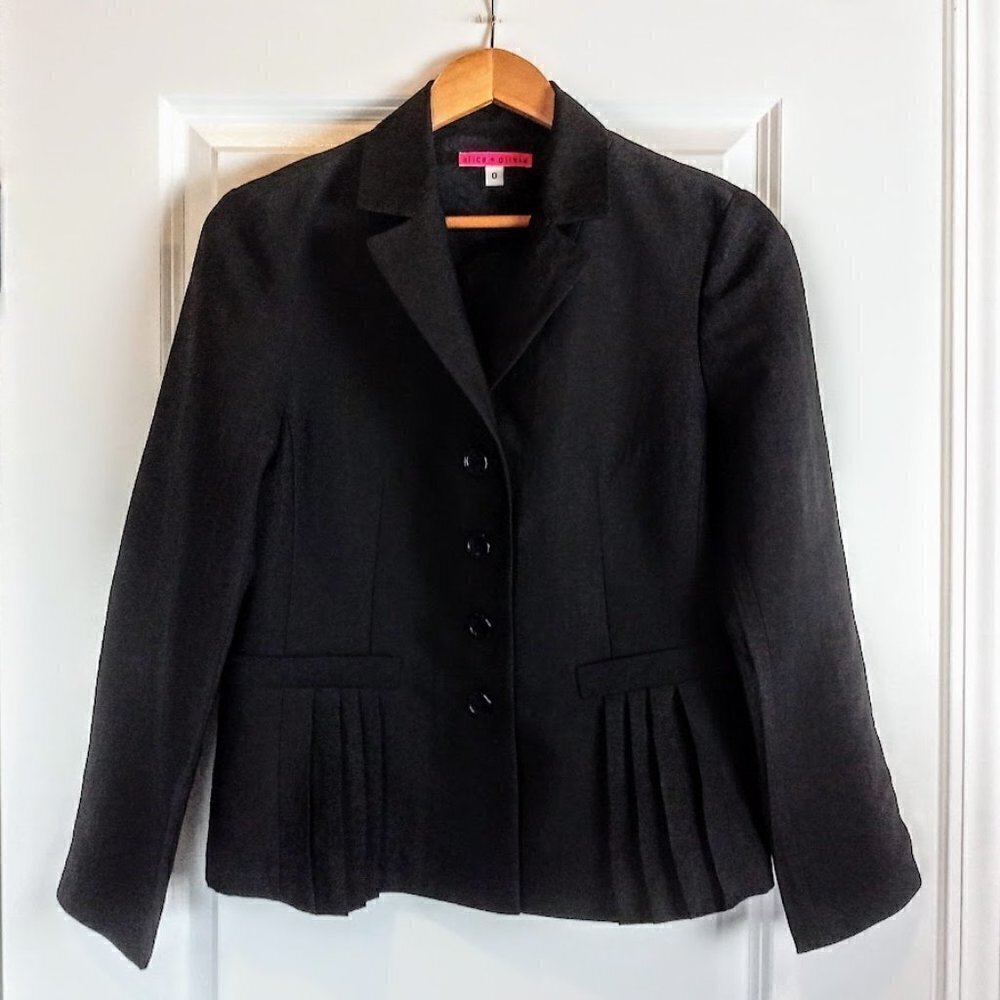 Alice + Olivia Black Silk Pleat Front Jacket